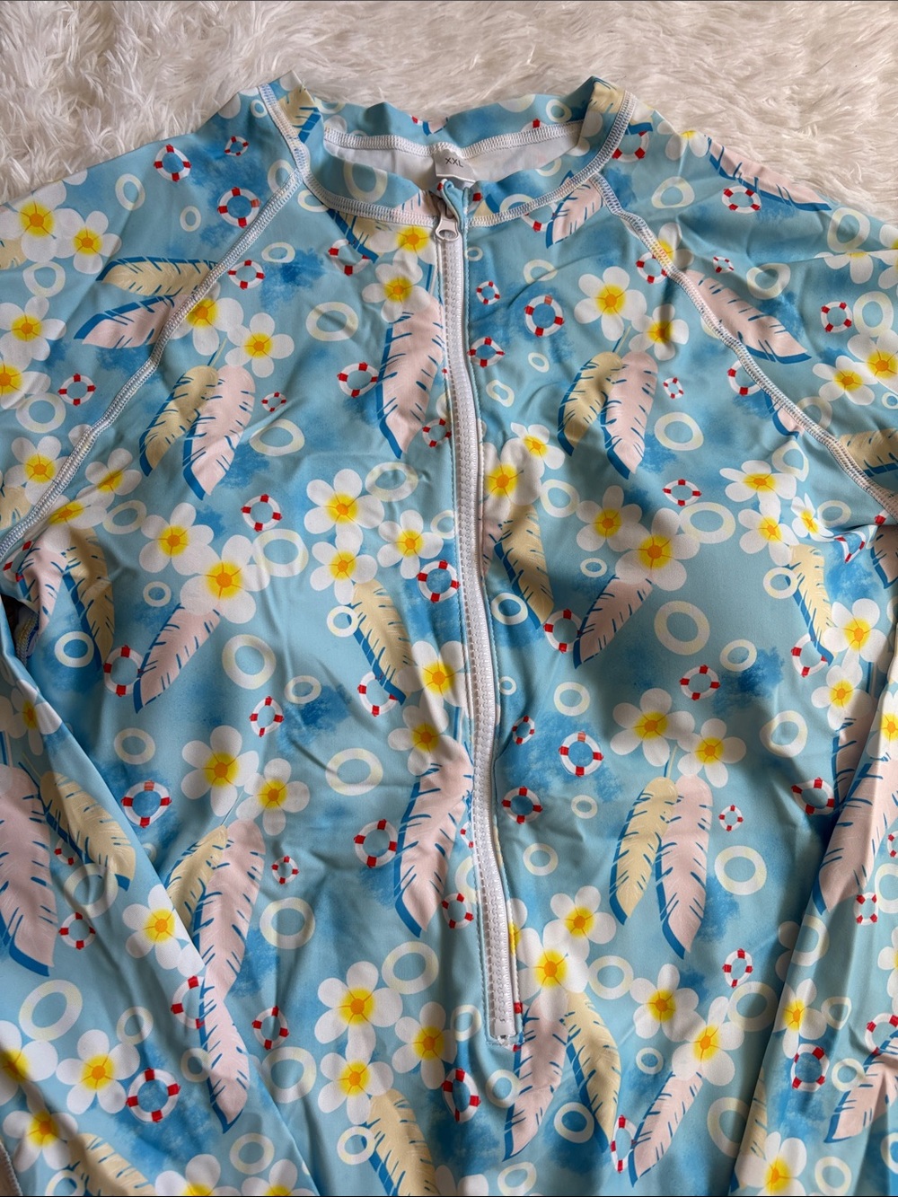 New In Packaging Long Sleeve Multi Print Rashguard One Piece Zip Front Swimsuit - Picture 4 of 15
